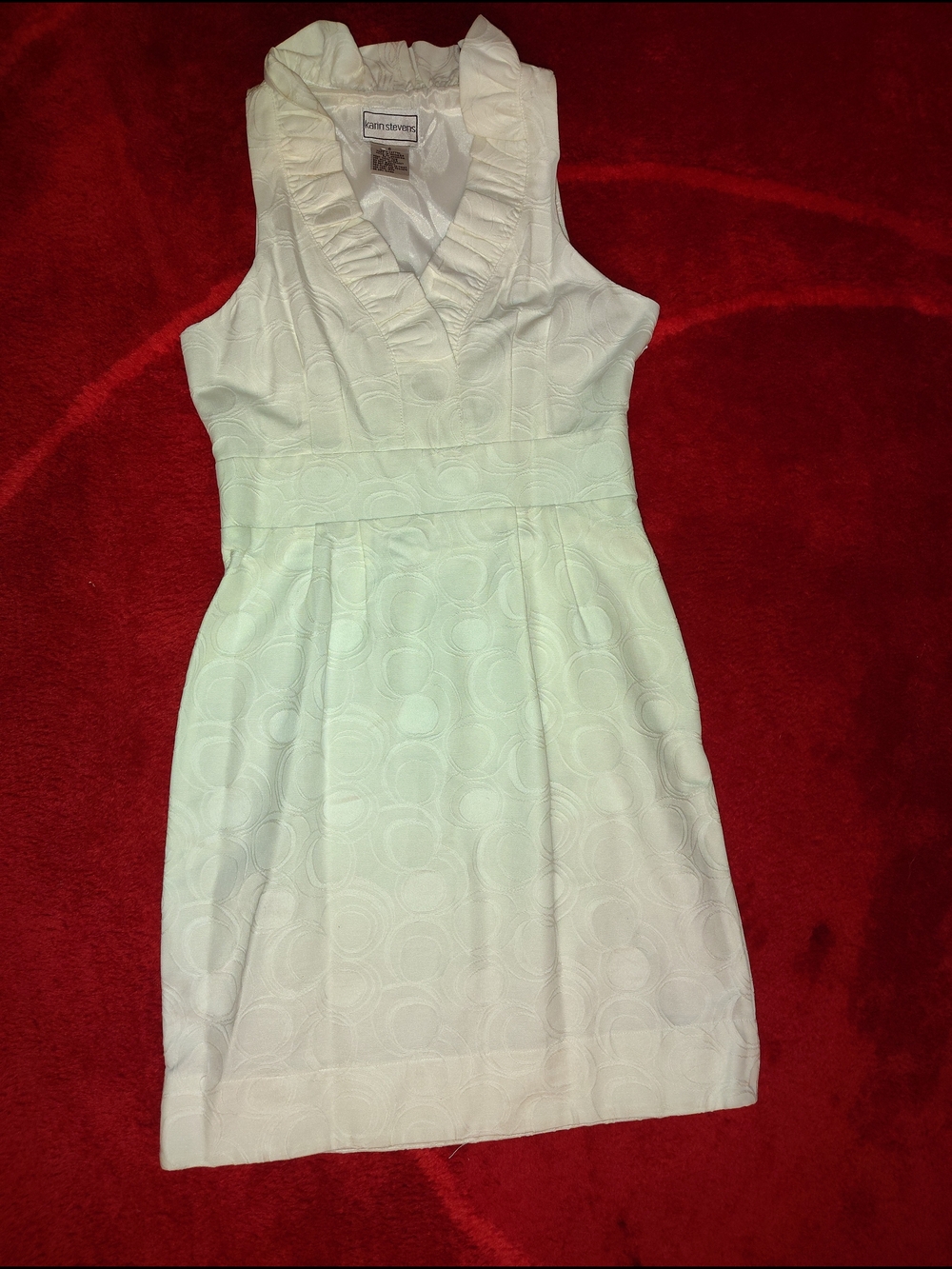 karin stevens White Ruffled V-Neck Mini Dress Sz 0